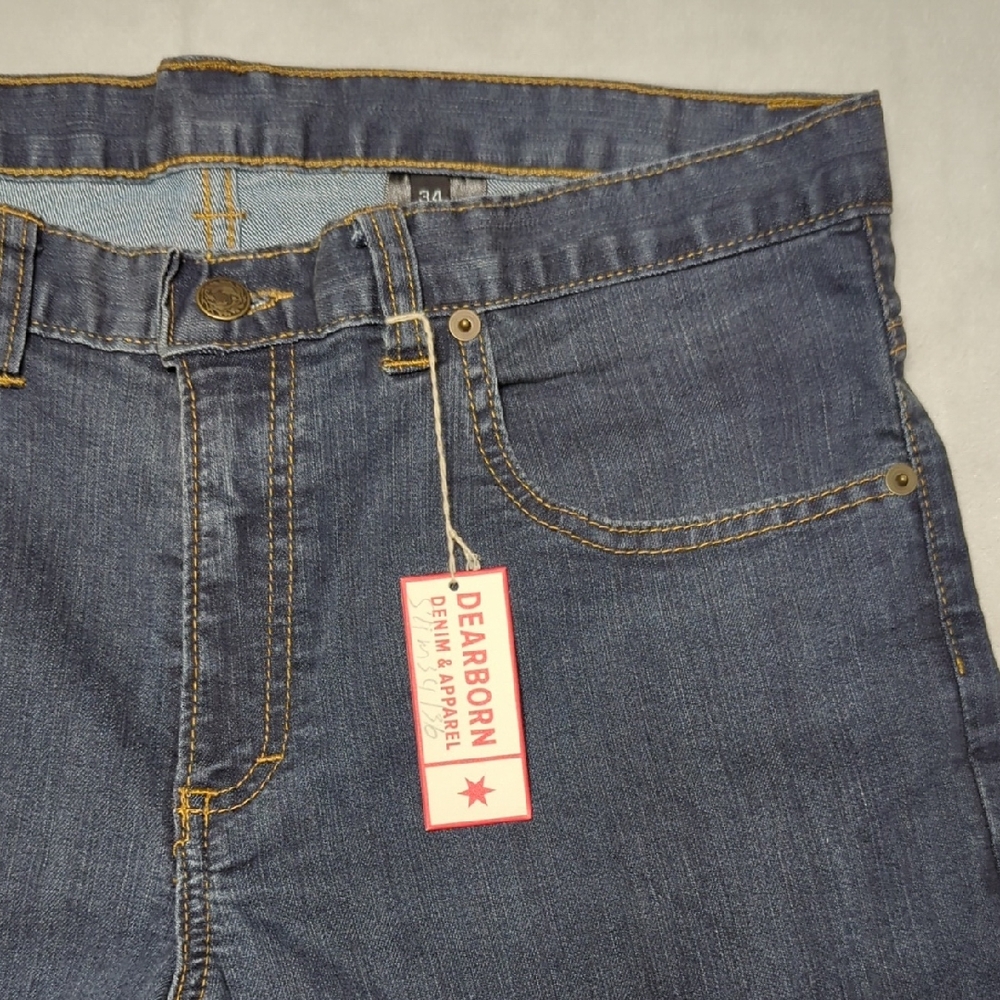 NEW Dearborn Denim Mens Slim Straight Dark Blue Wash Mens Jeans‎ Size 34